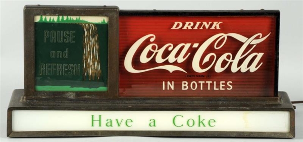 1950S COCA-COLA WATERFALL LIGHTED COUNTER SIGN.  