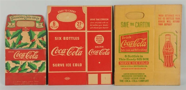 LOT OF 3: 1920S-30S COCA-COLA SIX PACK CARRIERS.  