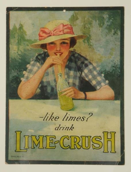 1920S-30S LIME CRUSH CARDBOARD SIGN.              
