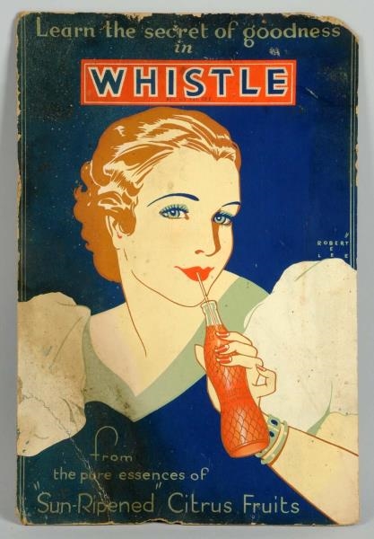 1930S RARE WHISTLE CARDBOARD SIGN.                