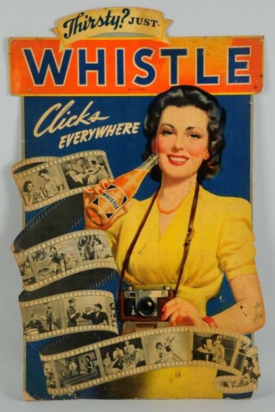 LARGE 1942 WHISTLE CARDBOARD SIGN.                