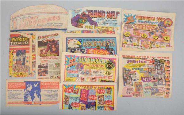 LOT OF FIREWORKS ADS AND CLOTH CAP.               