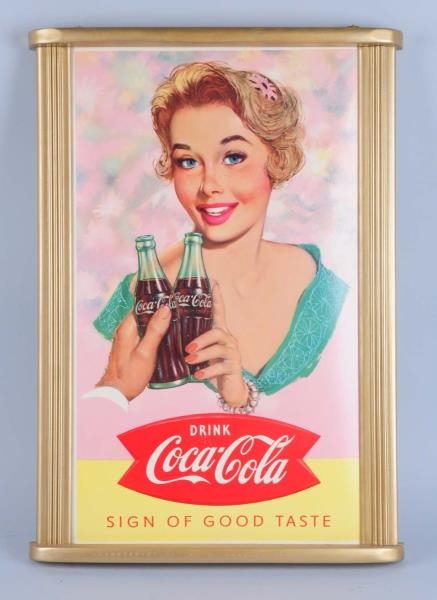 1958 SMALL COCA-COLA POSTER IN OLD FRAME.         