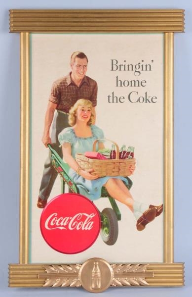 1947 SMALL COCA-COLA POSTER IN REPAINTED FRAME.   