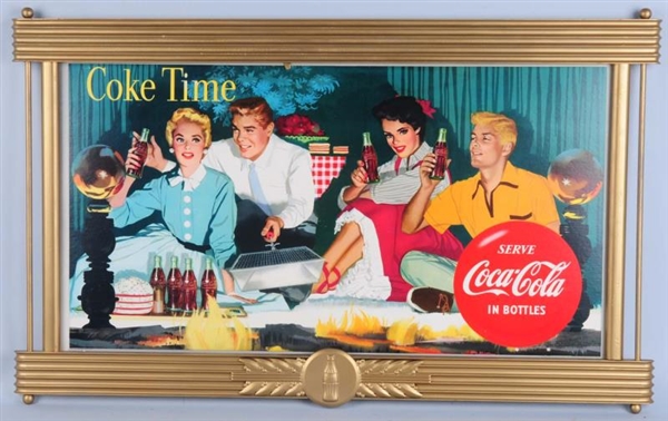 1954 SMALL COCA-COLA POSTER & REPAINTED FRAME.    