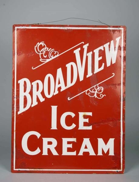 LARGE BROAD VIEW ICE CREAM PORCELAIN AD SIGN      