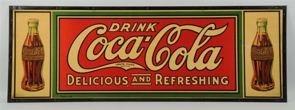C. 1920 COCA-COLA TIN AND CARDBOARD SIGN.         