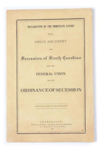 1860 SECESSION OF SOUTH CAROLINA CONGRESS POLICY. 