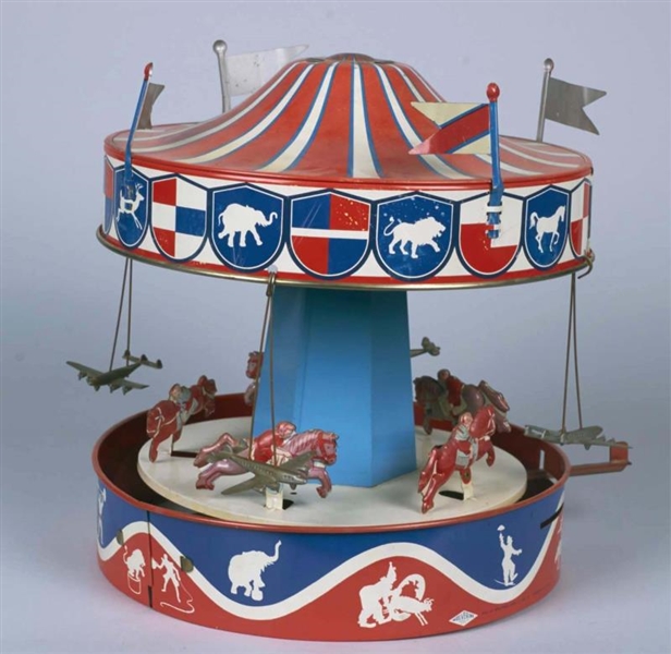 TIN LITHO MUSICAL MERRY GO ROUND  WITH AIRPLANES  