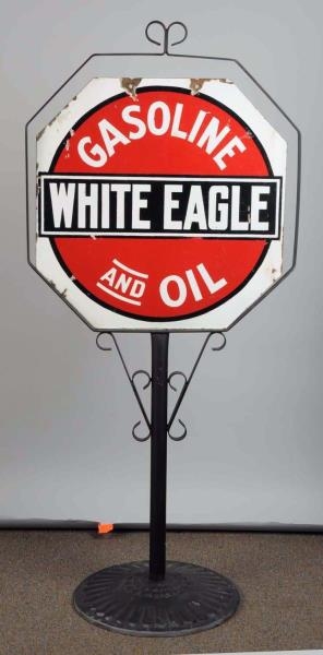 WHITE EAGLE GASOLINE & OIL 2-SIDED PORCELAIN SIGN 