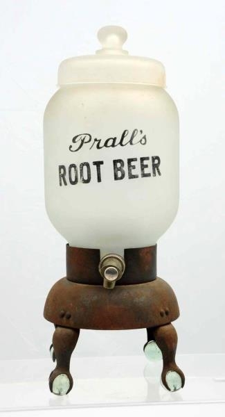 PRALL’S ROOT BEER FROSTED GLASS SYRUP DISPENSER.  