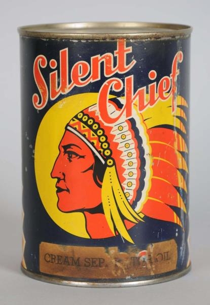 SILENT CHIEF MOTOR OIL 1 QUART ROUND METAL CAN    