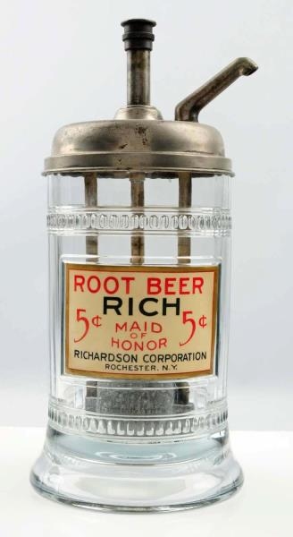 RICHARDSON ROOT BEER GLASS SYRUP DISPENSER.       
