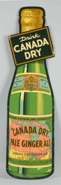 DRINK CANADA DRY BOTTLE SHAPED SIGN.              