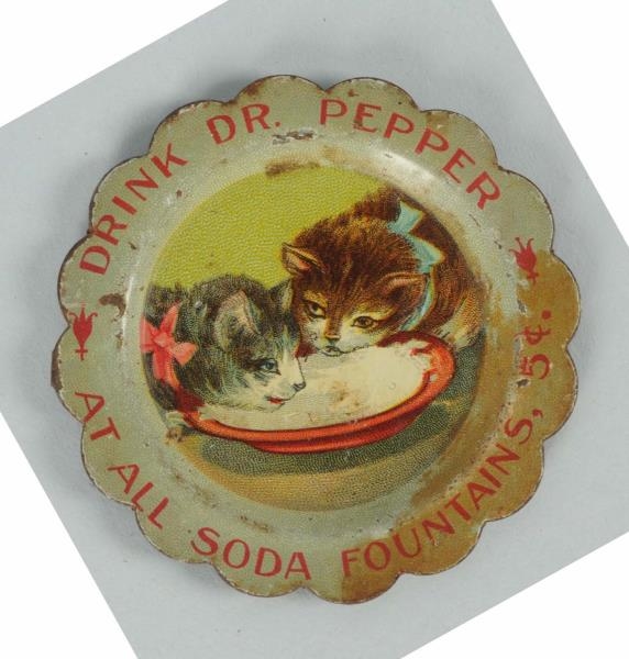 1900-1905 DR. PEPPER NEEDLE TRAY WITH CATS.       