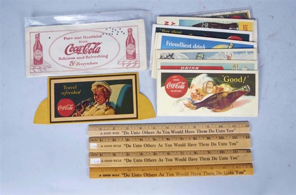 LOT OF 18: COCA COLA BLOTTER PAPERS & WOOD RULERS 