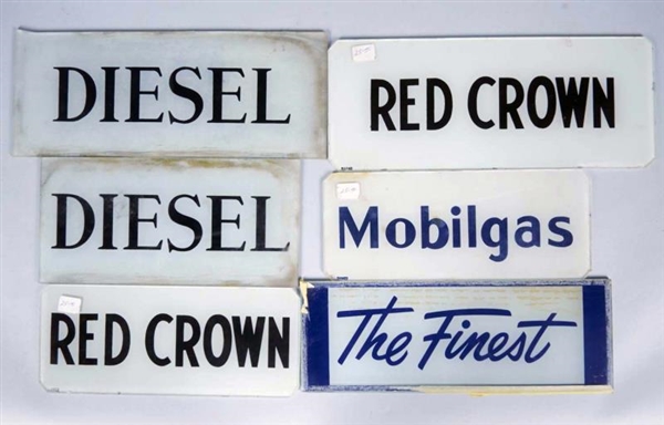 LOT OF 6 REVERSE PAINTED GLASS GASOLINE PUMP SIGN 