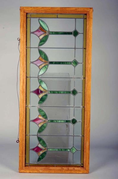 LEADED STAINED GLASS WINDOW PANEL IN FRAME        