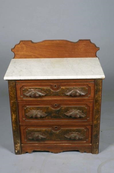 WOOD CHEST OF DRAWERS WITH MARBLE TOP             