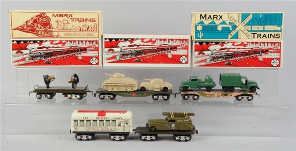 LOT OF 5: MARX MODERN MILITARY FREIGHT CARS.      