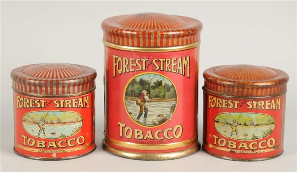 LOT OF 3: FOREST AND STREAM TOBACCO TINS.         
