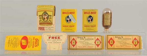 LOT OF 7: DILLS TOBACCO TINS AND ADVERTISING.     