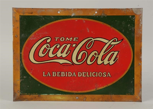 SPANISH 1920S COCA-COLA TIN SIGN.                 