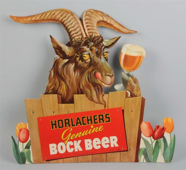 HORLACHERS BOCK BEER RAM DIE CUT SIGN.           