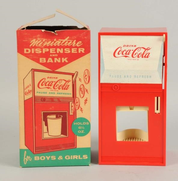 1960S COCA-COLA TOY DISPENSER BANK & BOX.         