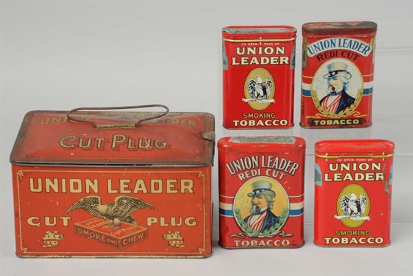 LOT OF 5: UNION LEADER TOBACCO TINS.              