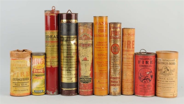 LOT OF 10: FIRE EXTINGUISHERS.                    