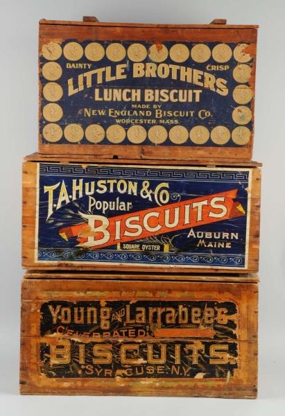 LOT OF 3: WOODEN BISCUIT CRATES.                  