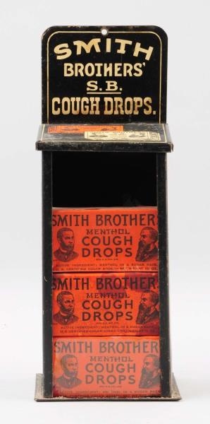 SMITHS COUGH DROPS TIN LITHO DISPLAY DISPENSER.   