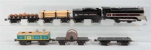 MARX CP LOCO WITH 7 ASSORTED FREIGHTS.            