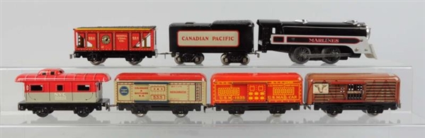 MARX CANADIAN PACIFIC WITH 5 GOOD FREIGHT CARS.   