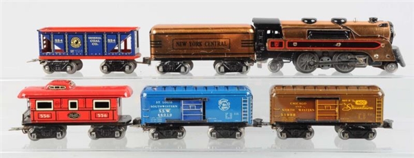 MARX COPPER 396 LOCO, TENDER AND FREIGHTS.        