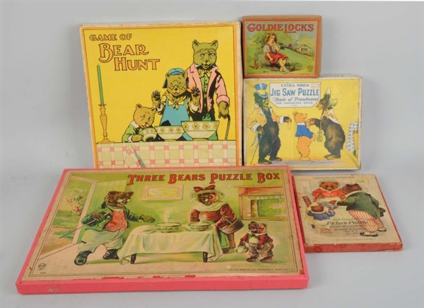 LOT OF 5: EARLY PAPER LITHO GAMES & PUZZLES.      