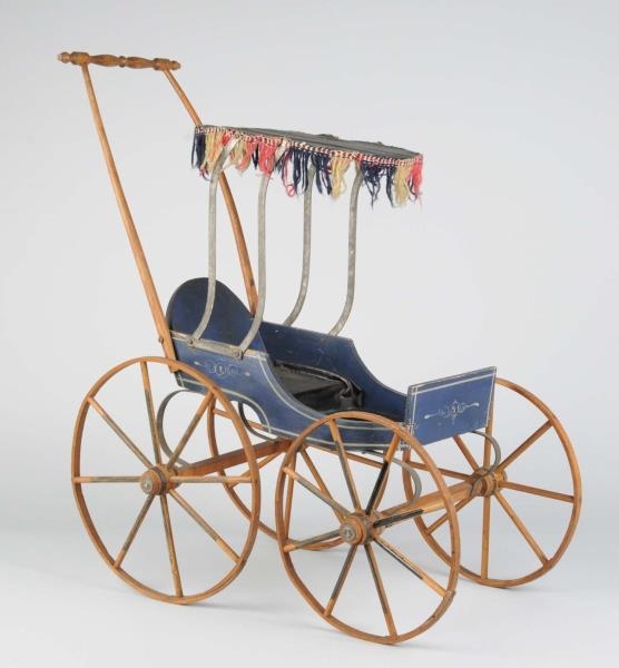 ANTIQUE EARLY WOODEN DOLL CARRIAGE.               