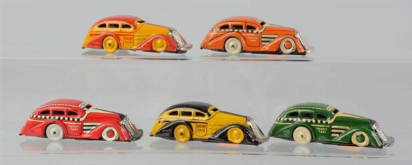 LOT OF 5 : MARX TIN LITHO WIND - UP TAXI CARS.    