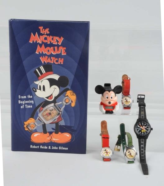 LOT OF 4: MICKEY MOUSE WATCHES & BOOK.            
