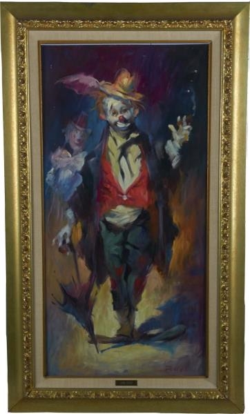 CLOWN WITH CIGAR AND UMBRELLA PAINTING BY JULIAN  