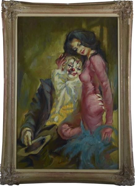 ORIGINAL CLOWN WITH SEXY WOMAN PAINTING BY JULIAN 