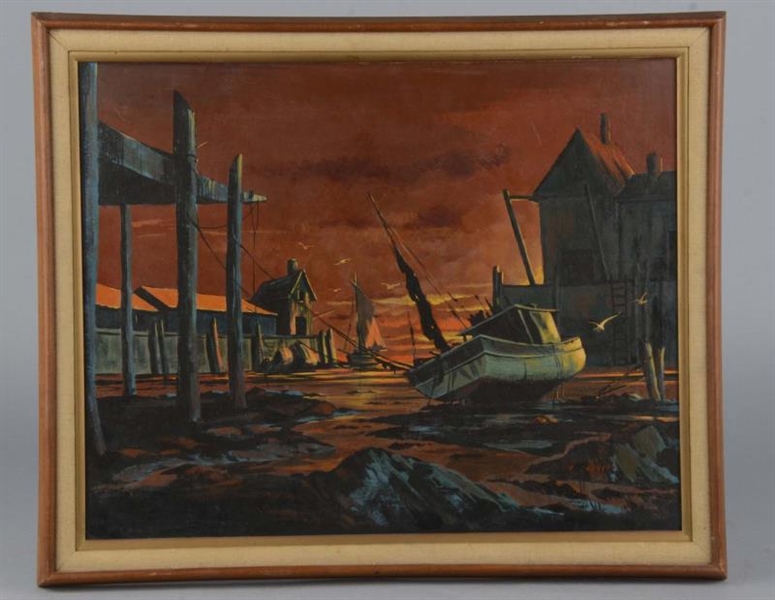 LOT OF 2: CADERET & MIRICH BOAT HARBOR PAINTINGS  