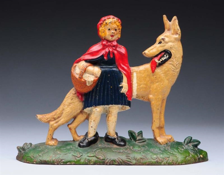 CAST IRON LITTLE RED RIDING HOOD & WOLF DOORSTOP. 