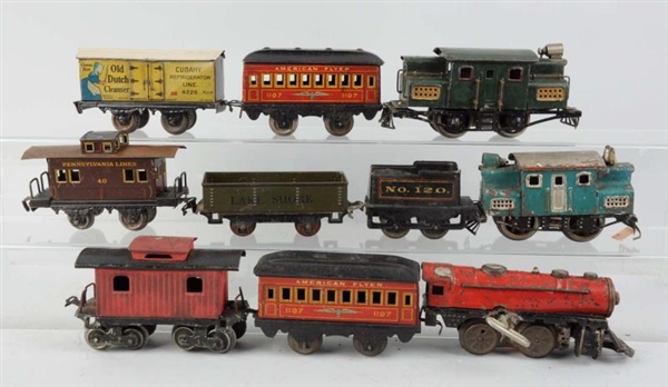 3 EARLY LOCOMOTIVES & 6 ROLLING STOCK.            