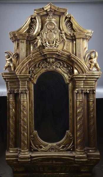 LARGE FANCY MIRROR WITH COAT OF ARMS              