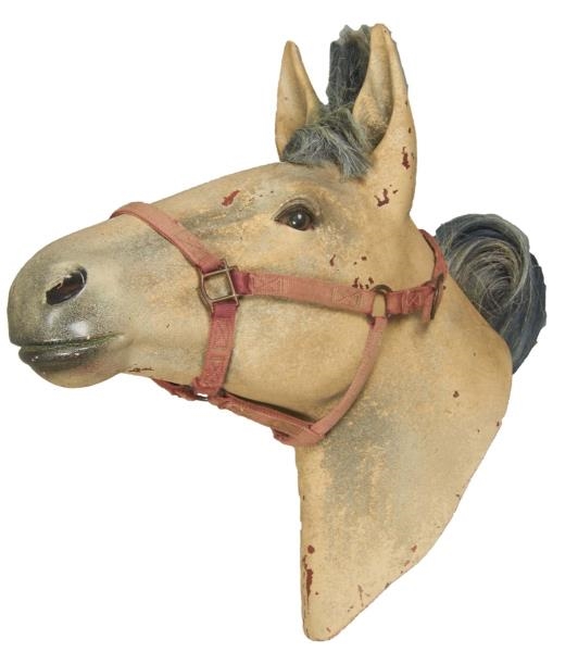 LIFE SIZE HORSE HEAD WITH BRIDLE AND MANE         