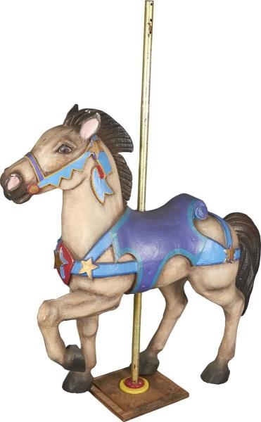 CAROUSEL HORSE STATUE WITH BLUE SADDLE            