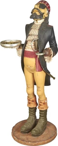 TALL PIRATE BUTLER HOLDING TRAY OF GOLDEN COINS   
