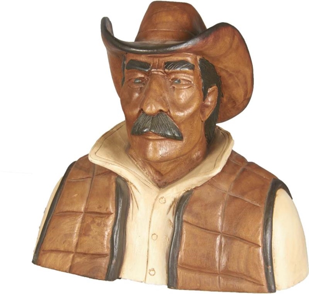 CARVED WOODEN HISPANIC BANDITO BUST               